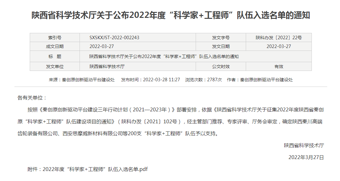 贊！漢鋼公司入選陜西省秦創源“科學家＋工程師”隊伍