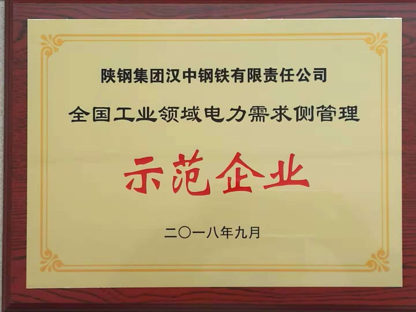 【金色榮譽】公司榮獲全國工業領域電力需求側管理第四批示范企業榮譽稱號